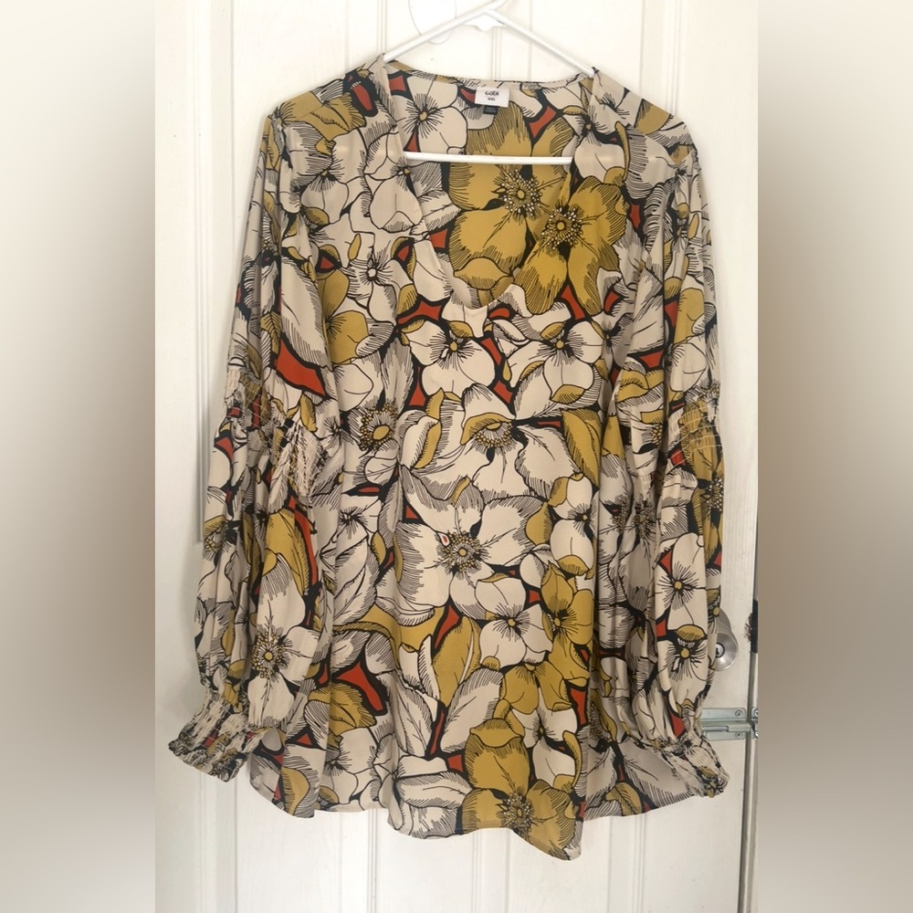 CAbi Yellow Floral Print Women's Blouse